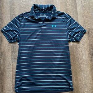 Under Armour Men's Dark Blue Polo with Light Blue Stripes